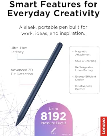 Lenovo Yoga Pen 2 with Magnetic Pen Case, AES 3.0 Stylus with 8192 Pressure Levels, USB C Rechargeable, Tilt Detection, Multi Protocol Support for Lenovo Yoga 2 in 1 PCs, Cosmic Blue