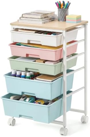 VASAGLE Rolling Cart with Drawers,5 Drawers Storage Cart, Multicolor