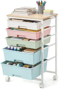 VASAGLE Rolling Cart with Drawers,5 Drawers Storage Cart, Multicolor