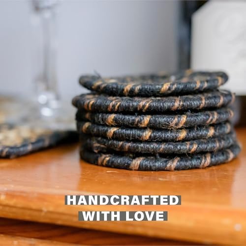 Homespice Kilimanjaro Jute Braided Coasters, Round 4" Set of 6