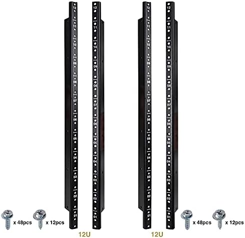 Sound Town 4-Pack 12U Steel Rack Rails, with Black Powder Coated Finish and Screws (ST-RR-12UX2)