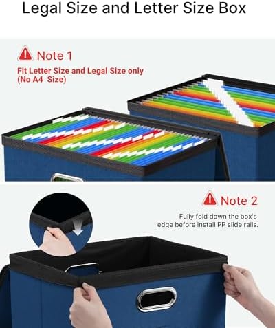 Oterri File Box Large 2-Pack Hanging Organizer for Letter/Legal-Size Folder | Dustproof Lid. 3 Mesh Pockets. Collapsible Scratch-Resistant GRS Linen. Slide Rails. Office, Home, Dorm