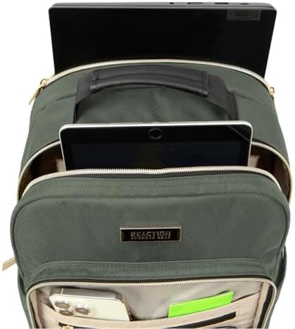Kenneth Cole REACTION Chelsea 2-Piece Bundle - 17" 4-Wheel Spinner Underseat Carry-On Luggage & Matching 15" Laptop Backpack, Olive