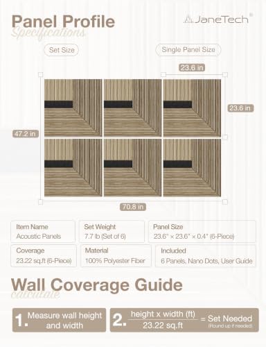 JaneTech 6 Pack Wood Acoustic Panels, Decorative Acoustic Wall Panels Sound Absorbing with Nano Glue for Recording Studio, Home Office, Conference Room, Sierra Weave, 23.62×23.62 Inches