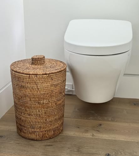 Kouboo La Jolla Rattan Waste Basket with Lid, Large Honey Brown Insert