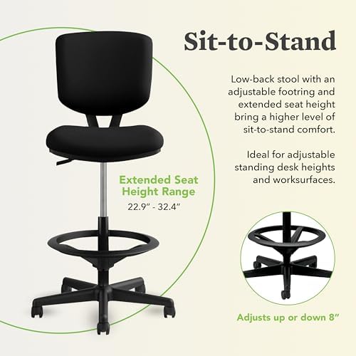 HON Volt Ergonomic Office Stool, Armless, Office Desk Computer Chair, Black