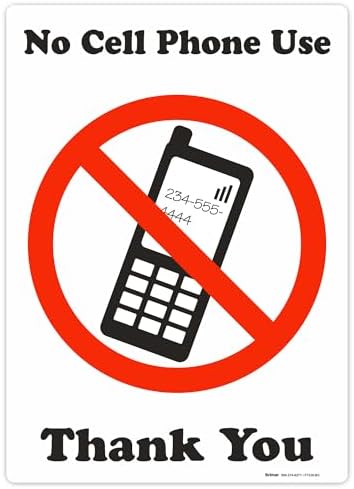 Brimar No Cell Phone Use Thank You Sign 10"x14" Peel and Stick Vinyl Label