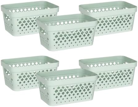 Glad Plastic Baskets for Organizing, Set of 6 | Pantry Storage for Under Counter, Linen Closet, and Bathroom | Nesting Shelf Bins with Handles, 1 Gallon, Sage