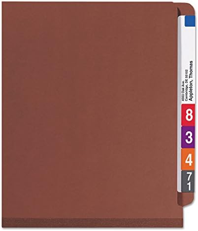 Smead End Tab Pressboard Classification File Folder, 3 Dividers, Red
