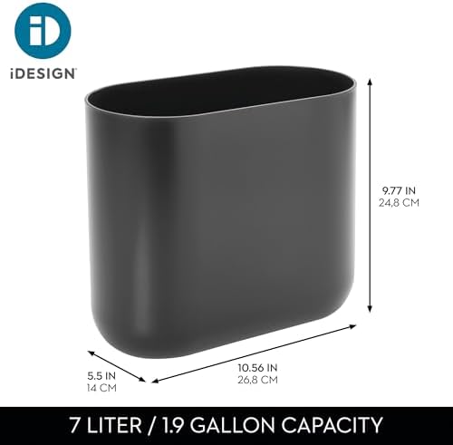 iDesign Small Slim Plastic Bathroom Trash Can, Gray (Pack of 2)