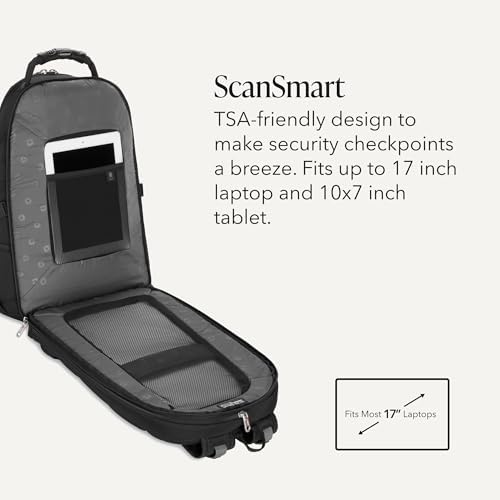 SWISSGEAR 1900 ScanSmart Laptop Backpack, Fits Most 17-Inch Laptops, TSA-Friendly Lay-Flat Design, RFID Protection, and Tablet Pocket, Black, 31L, 18.5-Inch