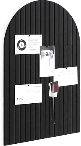 VIVELDA Large Felt Bulletin Board Arched 35" x 24" - Cork Board Alternative for Wall, 6 Felt Tiles with 32 Adhesive Tabs, Stylish Pin Board for Home Office, Bedroom & Classroom (Black)