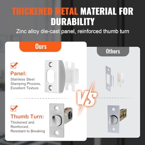 VEVOR Double Door Handle Set, Double Door Lock Set with Reversible Handle Lever, Satin Nickel Square Door Lever, Heavy Duty Double Front Door Handle Set with Dummy, for Front Door or Office Door