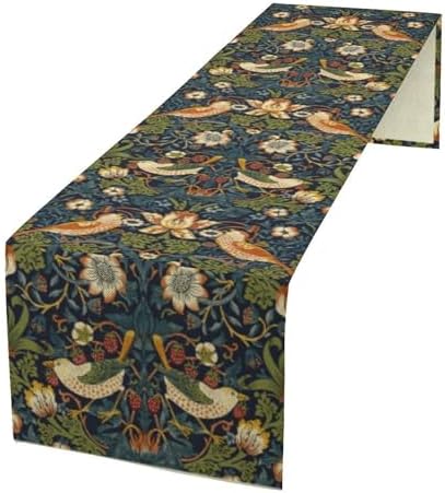 William Morris Strawberry Thief Floral Botanical Art Table Runner Vintage Flowers Table Runner for Dining Table Decor 13 x 120 Inch