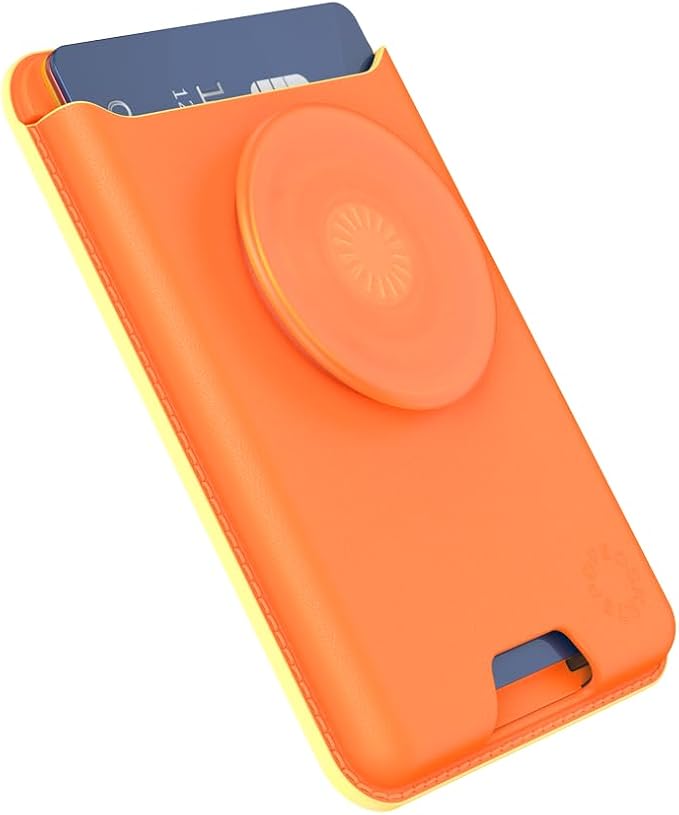 PopSockets Phone Wallet for MagSafe with Grip- Canteloupe | PopWallet, Holds 3 Cards, Magnetic, Removable, Secure, Orange, Phone, Women