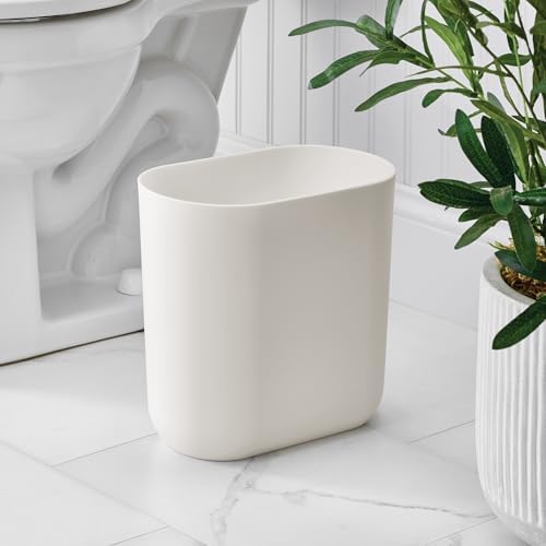 iDesign Small Slim Plastic Bathroom Trash Can, Coconut White