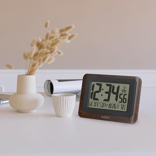 La Crosse Technology 513-17907-INT Digital Atomic Clock with Temperature - Walnut/Black