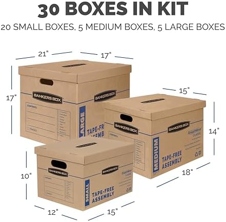 Bankers Box 30-Pack Classic Moving Box Kit, 20 Small/5 Medium/5 Large