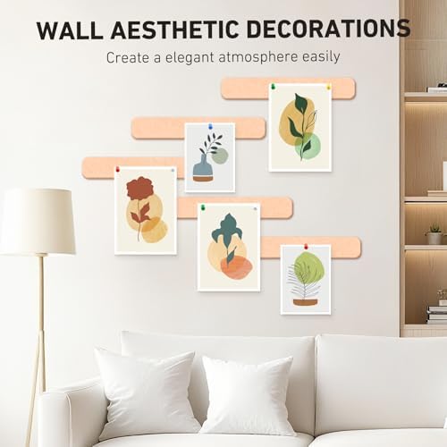 HAUTOCO Felt Bulletin Strips 5 Pack, 13" x 2" Self Adhesive Pin Board with 20 Push Pins, Peel and Stick Memo Board for Photos, Notes & Wall Decor, Dorm Room, Bedroom, Office, Peach Beige