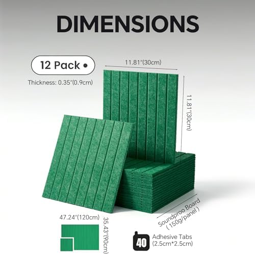 Large Felt Bulletin Board Cork Board Alternative with Safe Removable Adhesive Tabs, Wall Bulletin Board for Home Office Classroom Pin Board (Gemstone Green, Fine-Stripe 6-Pack)