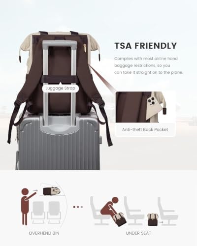 LOVEVOOK Laptop Backpack for Women with Giant Tumbler Holder, 15.6 Inch Work Laptop Bag with USB Port, Fashion Teacher Nurse Backpack Purse, Waterproof Travel Computer Backpack, 2PCS, Apricot-Coffee