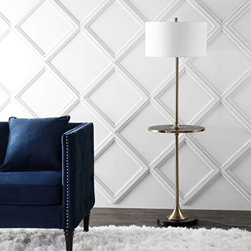 JONATHAN Y Luce Floor Lamp with Wood Side Table 59", Black/Brass Gold
