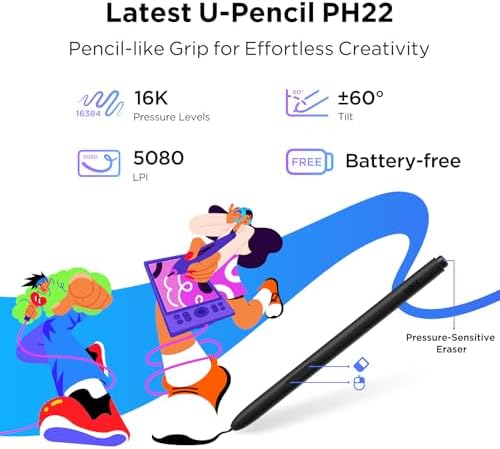 UGEE 15.4 inch Drawing Tablet with Screen，143% sRGB UE16 Computer Graphics Tablet with Full-Laminated Screen 8+1 Hot Keys 16K Level Pressure Battery-Free Stylus，Drawing Pad for PC/Windows/Mac/Android