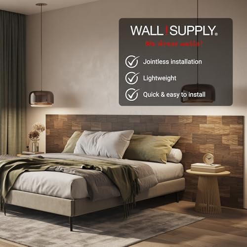 Wall!Supply 3D Wall Panels – Reclaimed Squared Asian Teak Wood – Home Decor Wallpaper Alternative for Living Room, Bedroom & Office – Easy DIY Installation – 10 Pack, Covers 9.68 Sq Ft