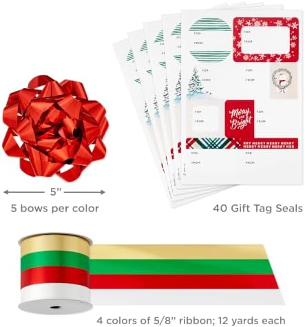 Hallmark Christmas Wrapping Paper with Ribbon, Bows, Seals (Red and Green)
