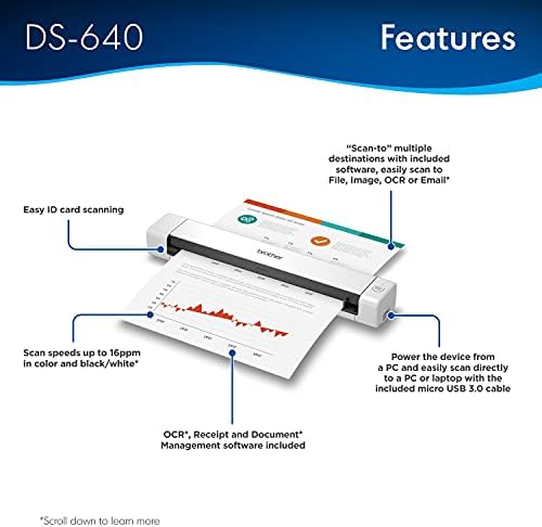 Brother DS-640 Compact Mobile Document Scanner, (Renewed Premium)