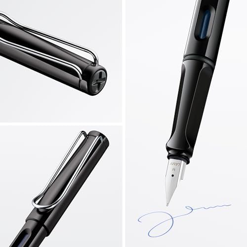 LAMY safari black - Fountain Pen with ergonomic grip & polished steel nib in size M - ideal for any Writing & Calligraphy - including LAMY T 10 blue cartridge - Right-Handed