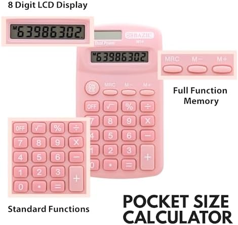 BAZIC Products 8-Digit Dual Power Pocket Calculator, Pastel Colors