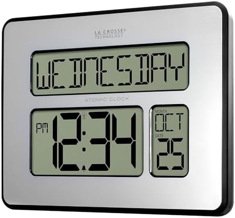 La Crosse Technology Atomic Wall/Table Clock, Metal, 7.5-inch H x 9.75-inch W x 1-inch D (513-1419) (513-1419-INT)