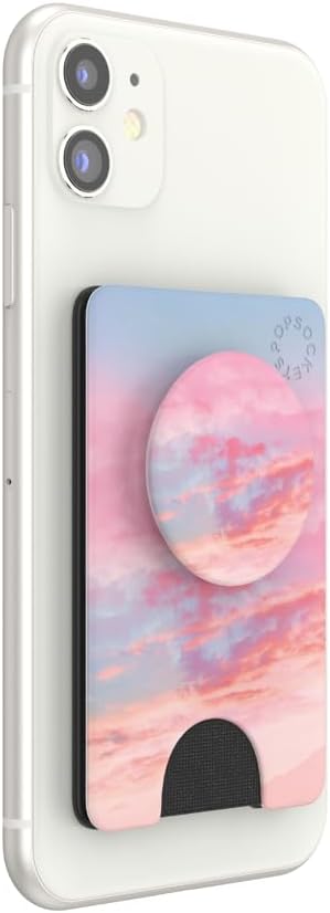 PopSockets Adhesive Phone Wallet with Grip- Pink Clouds | PopWallet, Holds 3-5 Cards, Swappable Top, Kickstand, Pink, Phone, Women