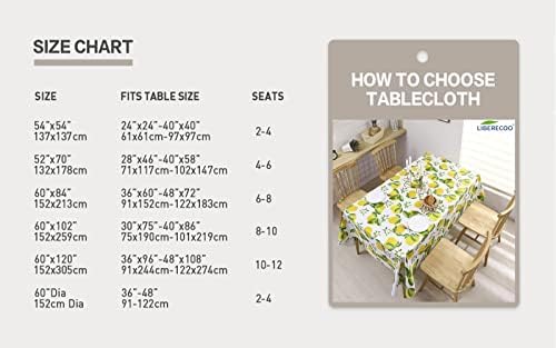 LIBERECOO Vinyl Tablecloth with Flannel Backing, Lemon 60 x 84 Inch Rectangluar Tablecloths Stain-Resistant Waterproof Plastic Table Cover for Indoor/Outdoor