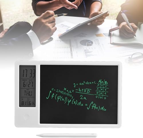 Drawing Tablet, 10 Inch Rechargeable LCD Writing Doodle Board, Digital Clock Calendar with Erasable One Key for Office Business Home (White)