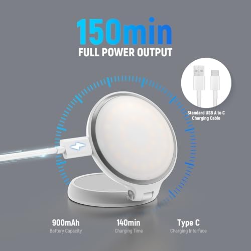 NEEWER Basics Magnetic LED Selfie Light Compatible with MagSafe iPhone, Desk Stand Phone Holder with Makeup Mirror 1160lx/0.2m 900mAh CRI95 Fill Lighting for Video Recording Streaming, White NL48R