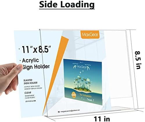 MaxGear Acrylic Sign Holder 8.5x11 Inches Horizontal 6 Pack, Slant Back