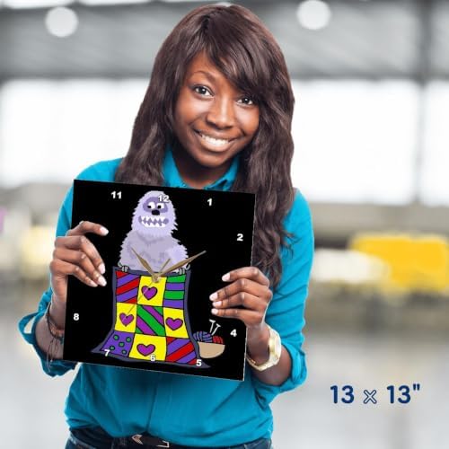 3dRose Wall Clock Silent - 13 inch - Funny Cute Abominable Snowman Quilter Creating Quilt Quilting Cartoon - Sports and Hobbies