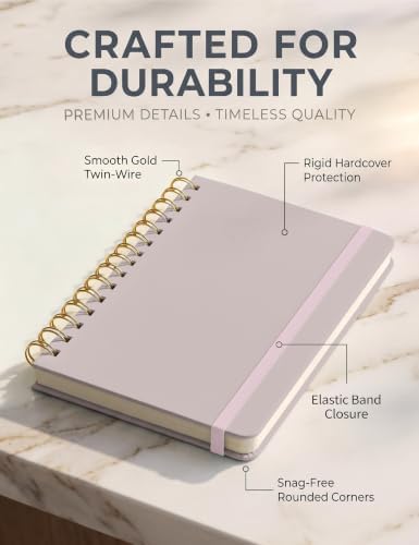 5 Pack Hardcover Spiral Notebooks, 8.3" x 6.3" Lined Journal Set, 100 GSM Bleed-Resistant Paper, 200 Pages Twin-Wire Bound Notebook with Elastic Band & Category Stickers for Office, School