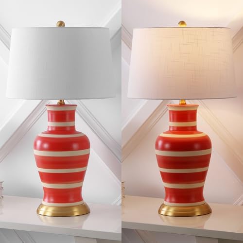 JONATHAN Y Julian Classic Ceramic Urn Metal LED Table Lamp 29", Red/Beige