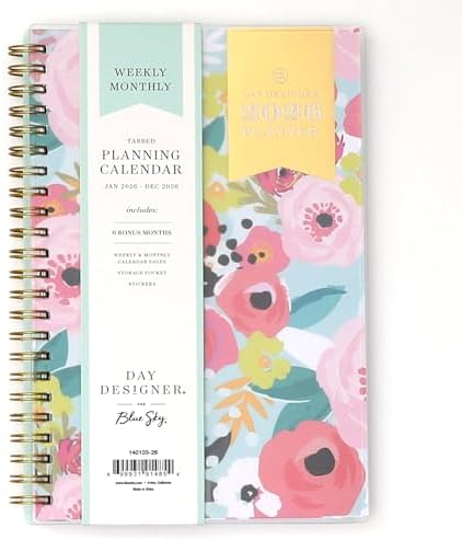 Blue Sky 2026 Weekly & Monthly Planner Calendar, 5"x8", Secret Garden Mint