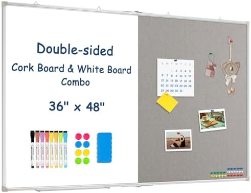 Large White Board Dry Erase Foldable Bulletin Board Combo 48x36 for Wall