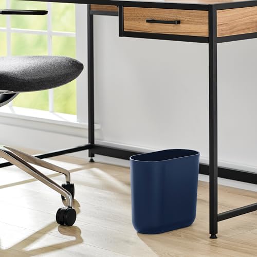 iDesign Small Slim Plastic Bathroom Trash Can, Navy Blue