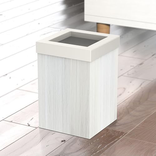 Gatco Small Bathroom Trash Can with Lid, Square 3 Gallon Wastebasket, Under Sink, White Oak with Matte White, for Bathroom, Bedroom, Office (1936W)