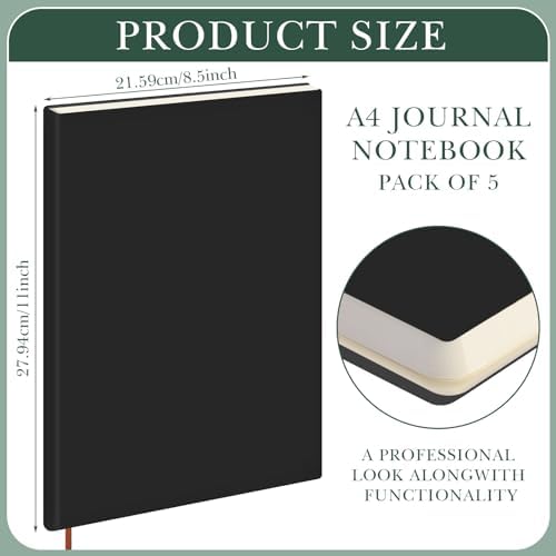 Tenceur 5 Pcs A4 College Ruled Notebook 8.5'' x 11'' Lined Journal 200 Pages Lined Artificial Leather Sketchbook for Writing Office School Business Home Gifts Supplies (Dark Color)