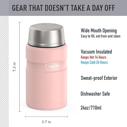 THERMOS Stainless King Food Jar with Bowl, 24oz, Matte Pink