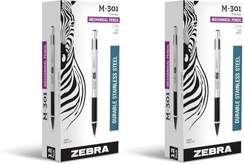 Zebra Pen M-301 Mechanical Pencil, Stainless Steel Barrel, Medium Point, 0.7mm, Black Grip, 24-Pack