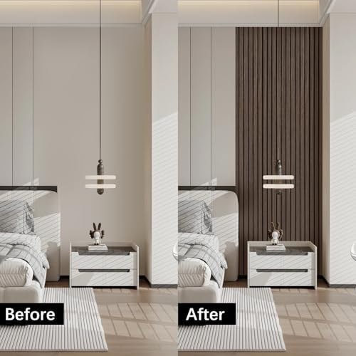 Wood Panels for Wall 2 PCS - Extra-Long Wood Slat Wall Panel - DIY Acoustic & Soundproof Wood Wall Panels - 3d Wall Panels Peel and Stick Noise Reducing Feature Wall - (Black 11.8" W x 94.5" L)