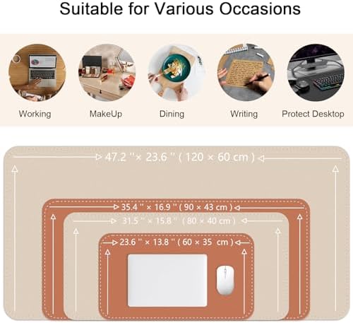 Bleswin Multifunctional Large Desk Mat, Double Sided Computer Desk pad, Extended Mouse Mat, Office Desk Protector with Waterproof PU Leather, 35.4''×16.9'', Office Home Writing Pad (Beige+Orange)